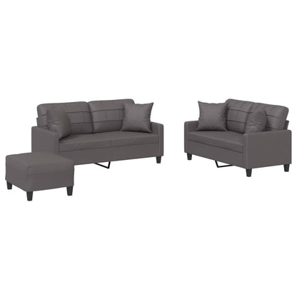 Set di Divani 3 pz con Cuscini Grigio in Similpelle - homemem39