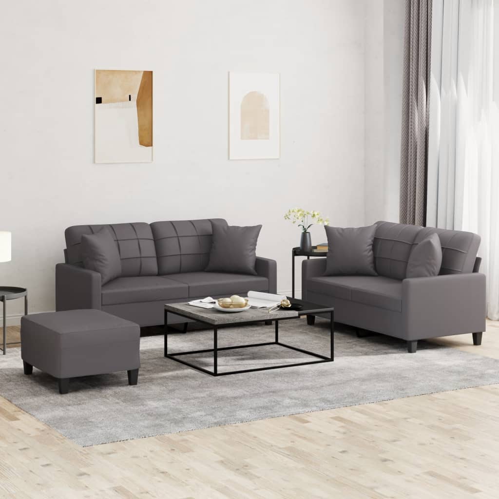 Set di Divani 3 pz con Cuscini Grigio in Similpelle - homemem39