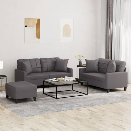 Set di Divani 3 pz con Cuscini Grigio in Similpelle - homemem39