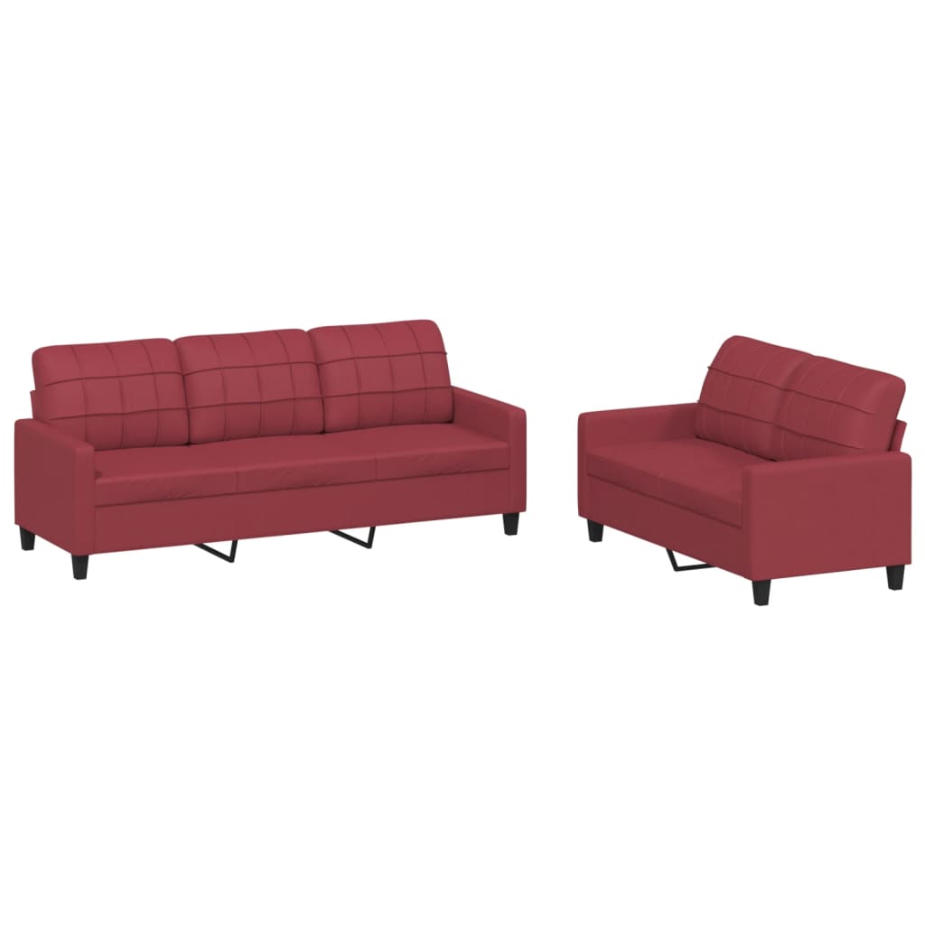 Set di Divani 2 pz con Cuscini Rosso Vino in Similpelle