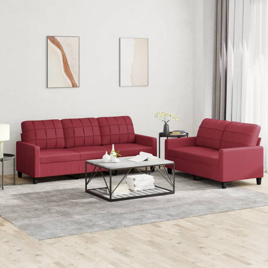 Set di Divani 2 pz con Cuscini Rosso Vino in Similpelle