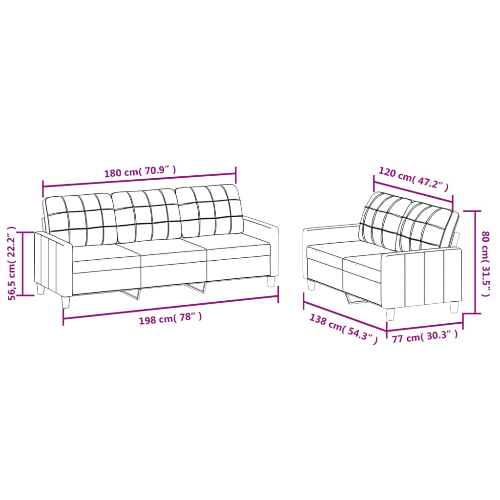 Set di Divani 2 pz con Cuscini cappuccino in Similpelle - homemem39