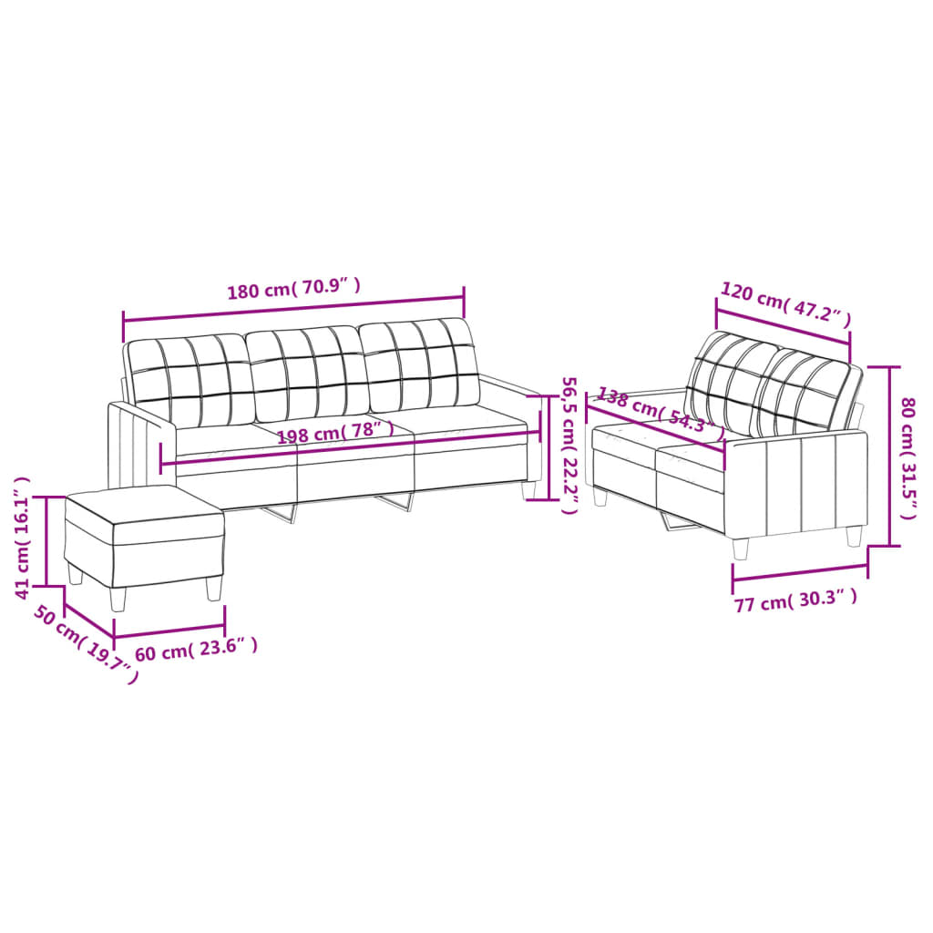 Set di Divani 3 pz con Cuscini crema in Similpelle | homemem39
