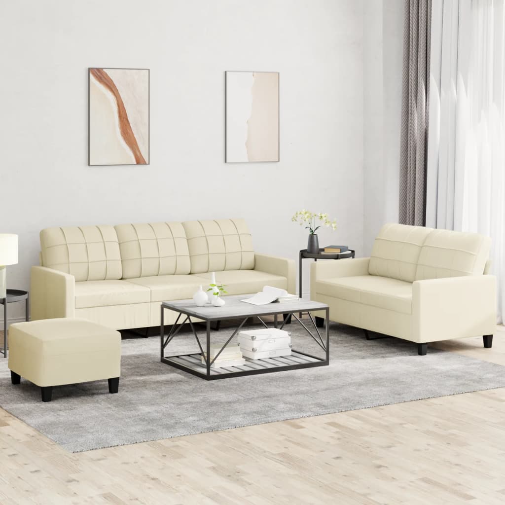 Set di Divani 3 pz con Cuscini crema in Similpelle | homemem39