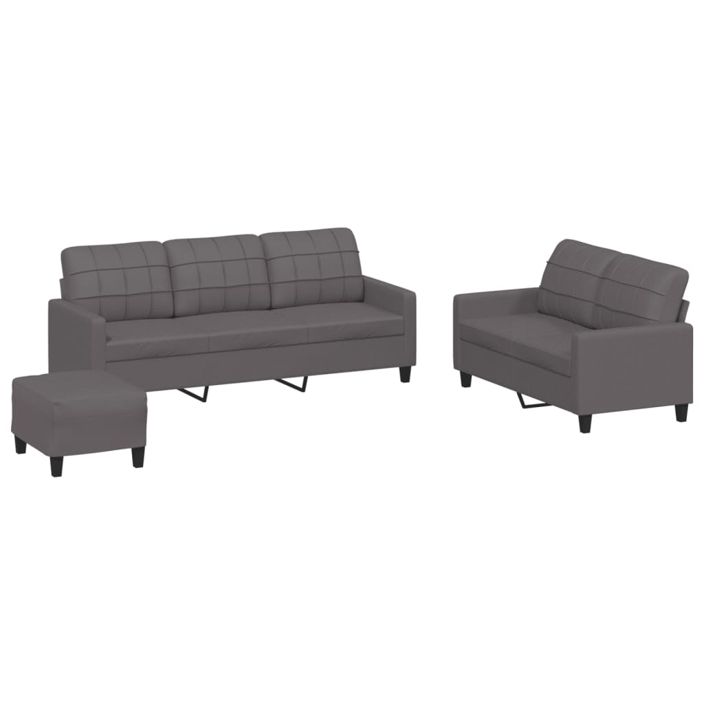 Set di Divani 3 pz con Cuscini Grigio in Similpelle | homemem39
