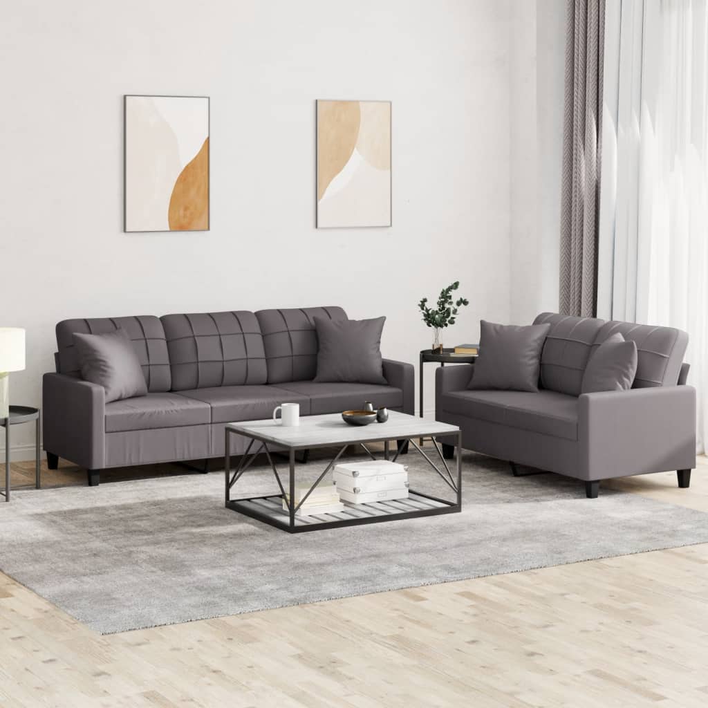 Set di Divani 2 pz con Cuscini Grigio in Similpelle - homemem39