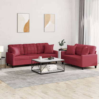 Set di Divani 2 pz con Cuscini Rosso Vino in Similpelle