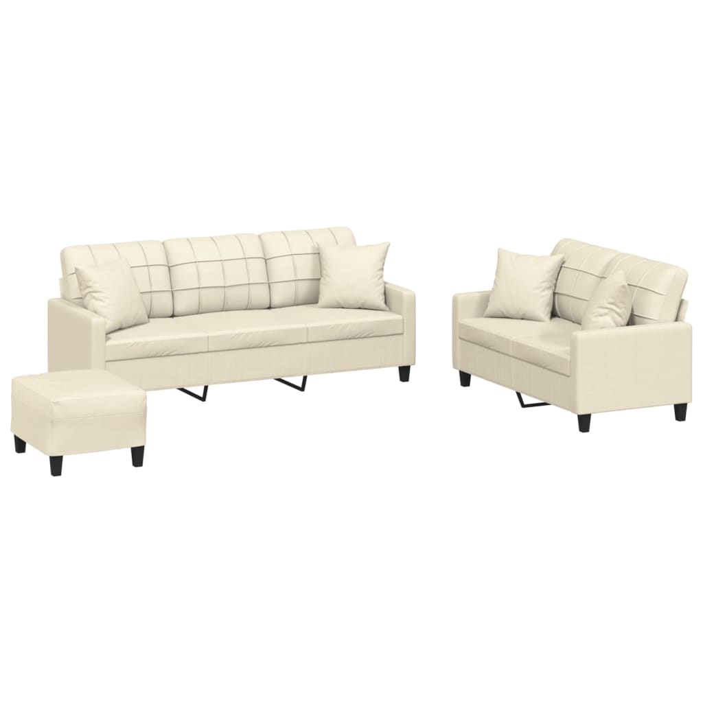 Set di Divani 3 pz con Cuscini Crema in Similpelle | homemem39