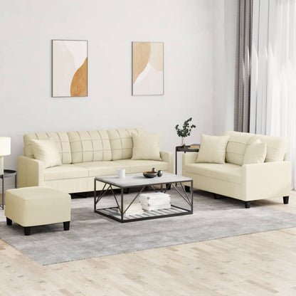 Set di Divani 3 pz con Cuscini Crema in Similpelle | homemem39