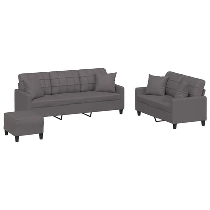 Set di Divani 3 pz con Cuscini Grigio in Similpelle | homemem39