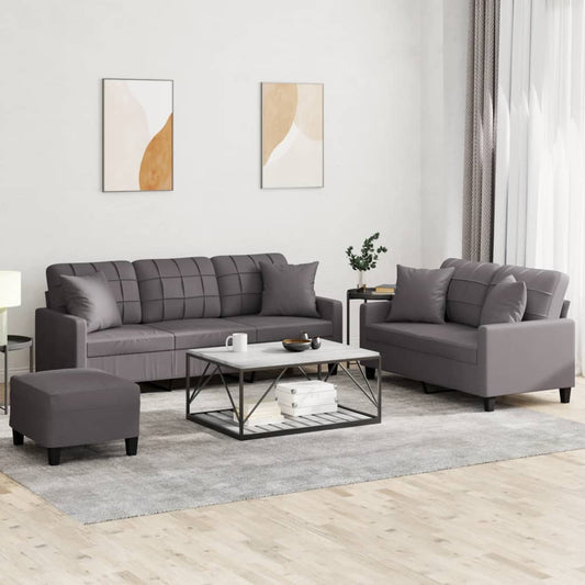 Set di Divani 3 pz con Cuscini Grigio in Similpelle - homemem39