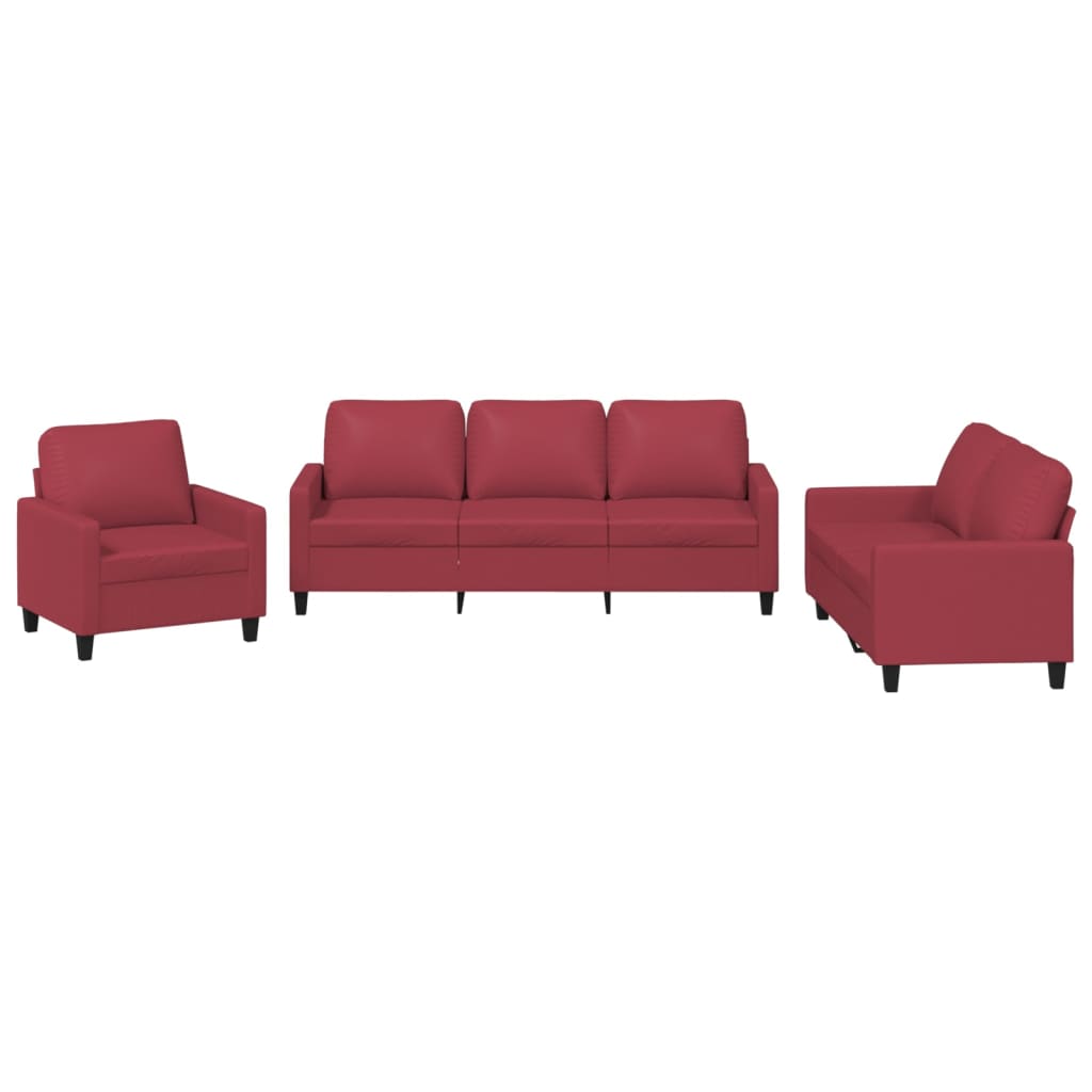 Set di Divani 3 pz con Cuscini Rosso Vino in Similpelle - homemem39