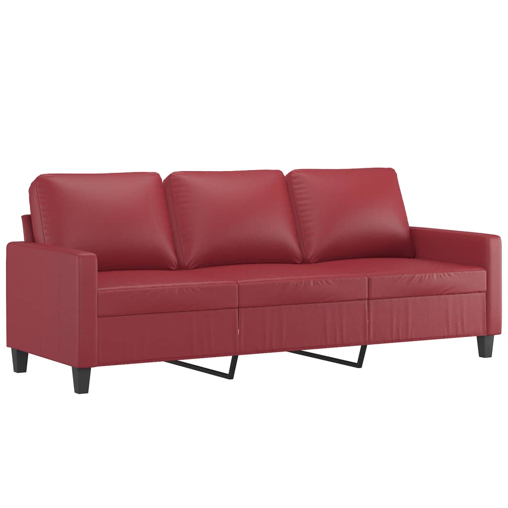 Set di Divani 3 pz con Cuscini Rosso Vino in Similpelle - homemem39