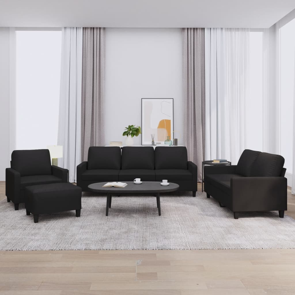 Set di Divani 4 pz con Cuscini Nero in Similpelle | homemem39