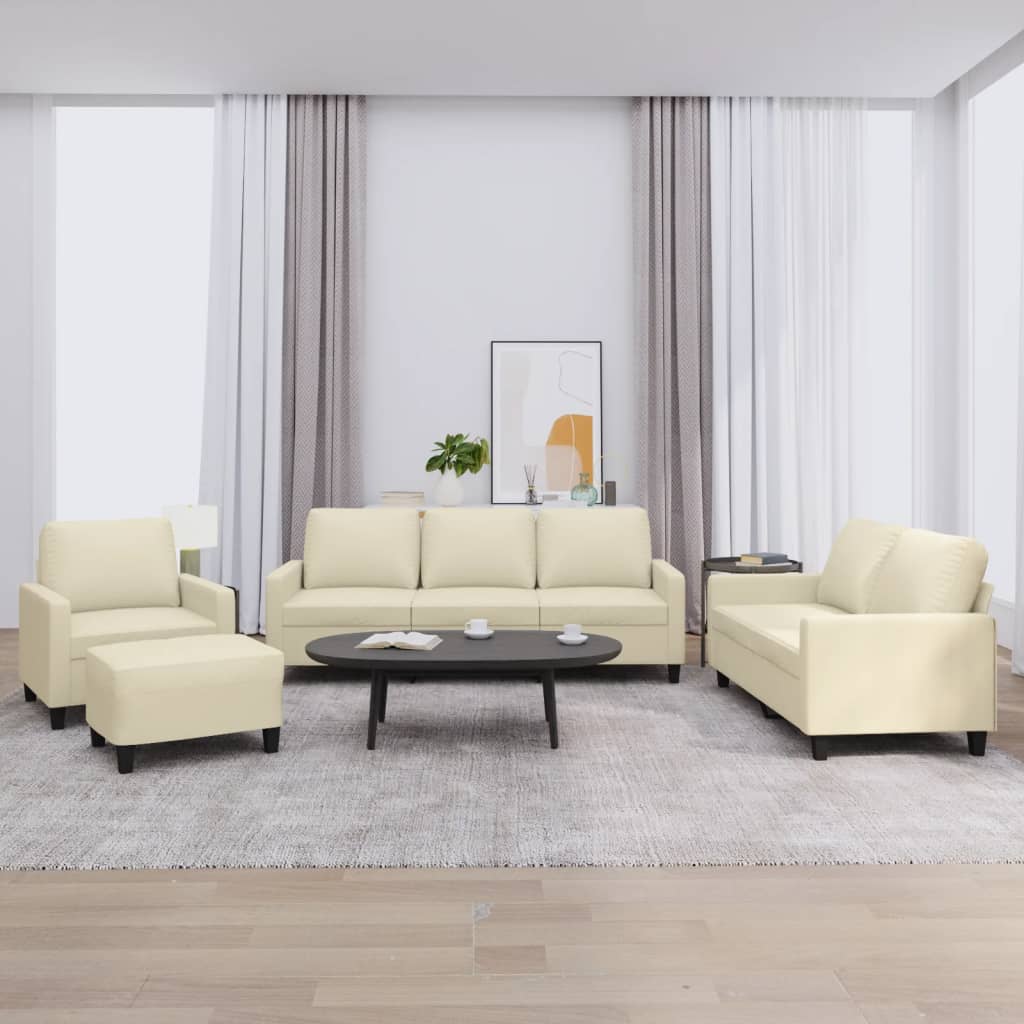 Set di Divani 4 pz con Cuscini crema in Similpelle | homemem39