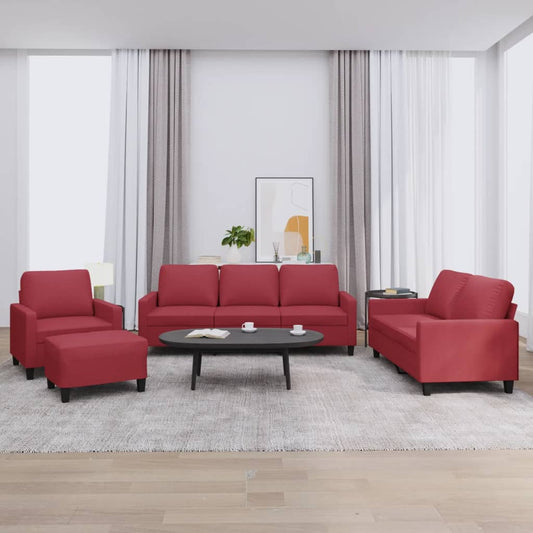 Set di Divani 4 pz con Cuscini Rosso Vino in Similpelle | homemem39