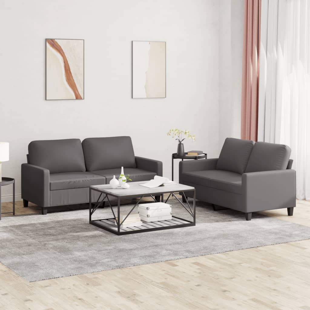 Set di Divani 2 pz con Cuscini Grigio in Similpelle