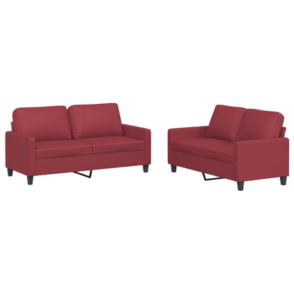 Set di Divani 2 pz con Cuscini Rosso Vino in Similpelle - homemem39