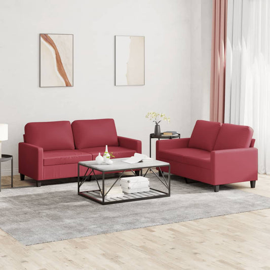 2 piece sofa set with wine red cushions in imitation leather