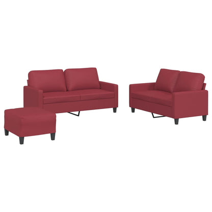 Set di Divani 3 pz con Cuscini Rosso Vino in Similpelle