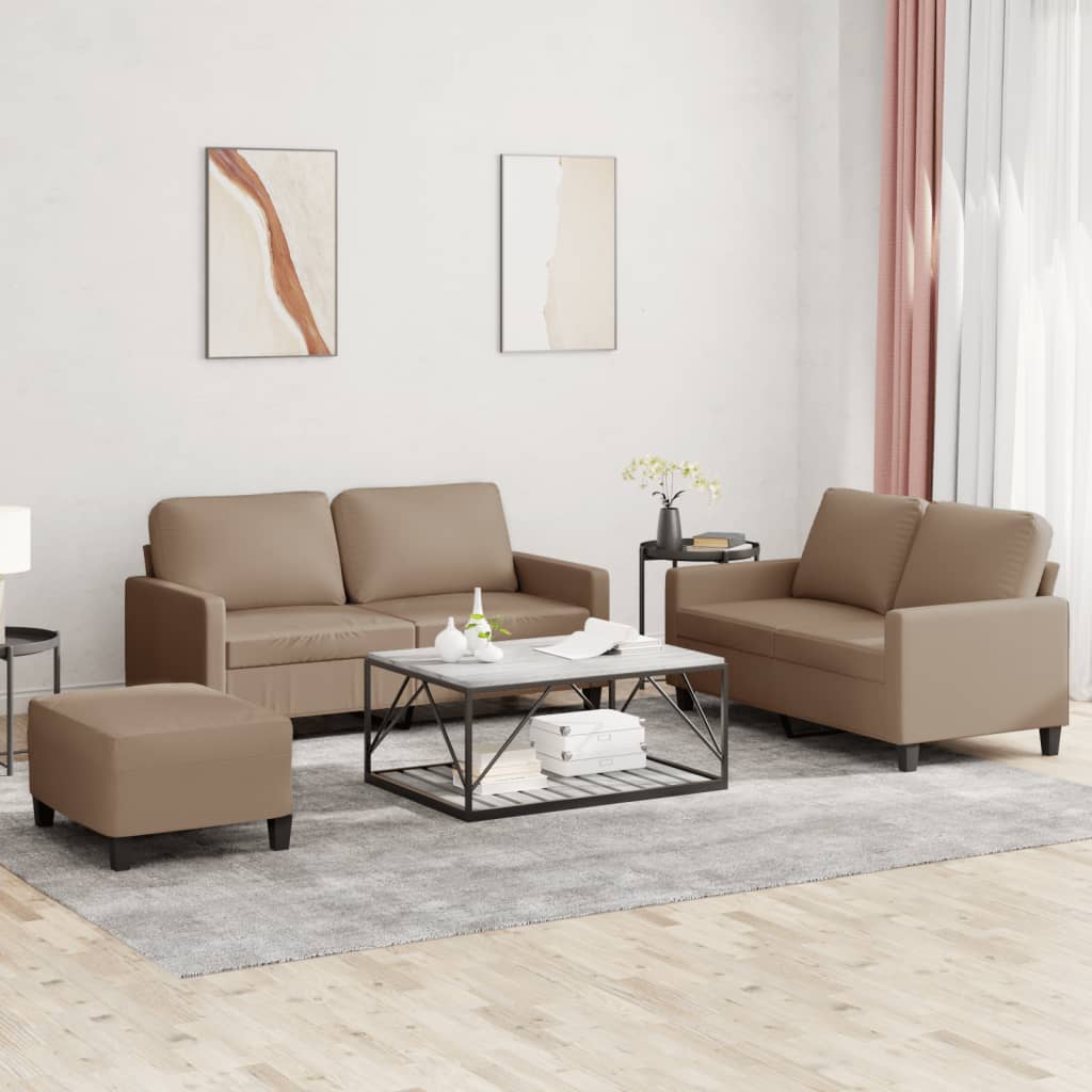 Set di Divani 3 pz con Cuscini cappuccino in Similpelle