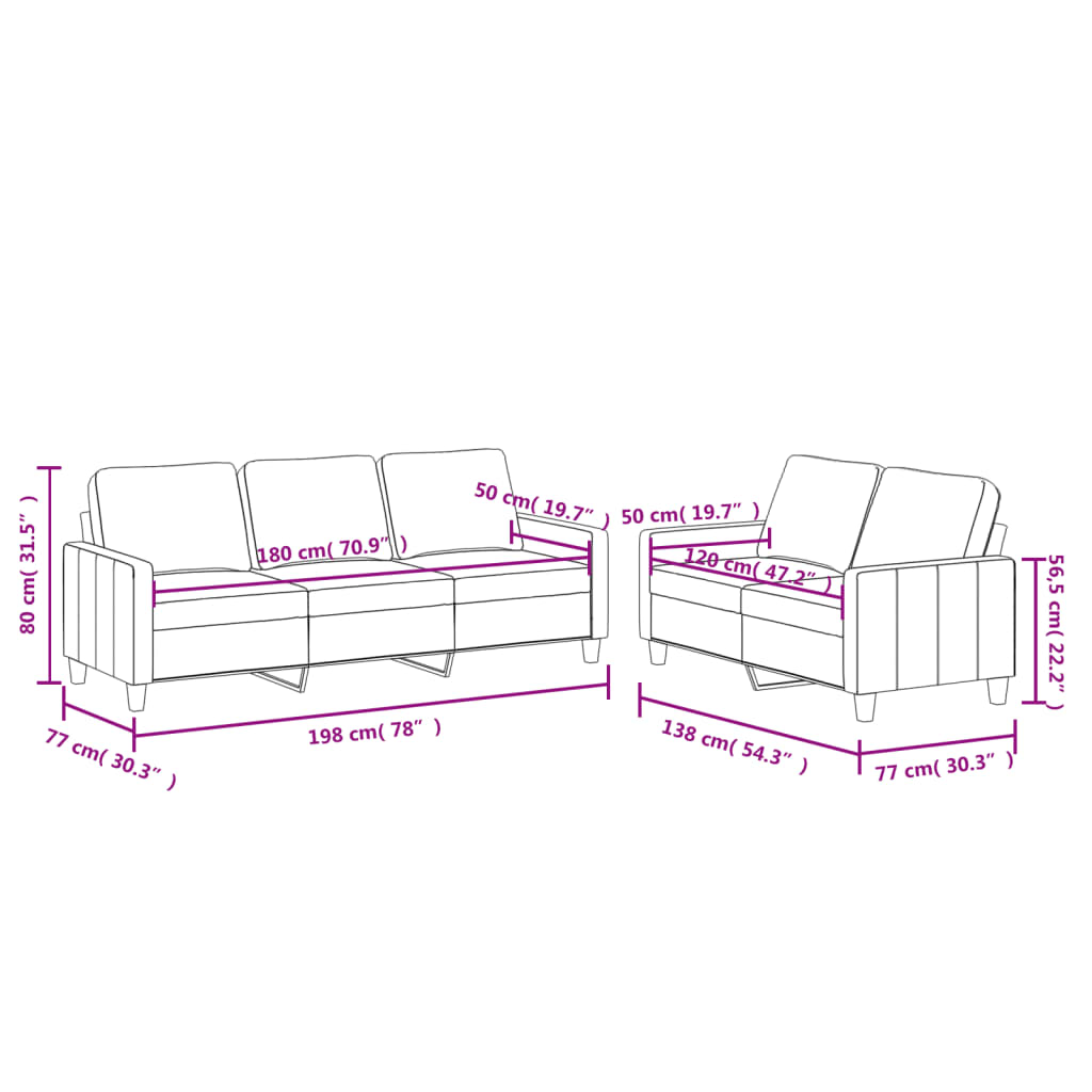 Set di Divani 2 pz con Cuscini Grigio in Similpelle