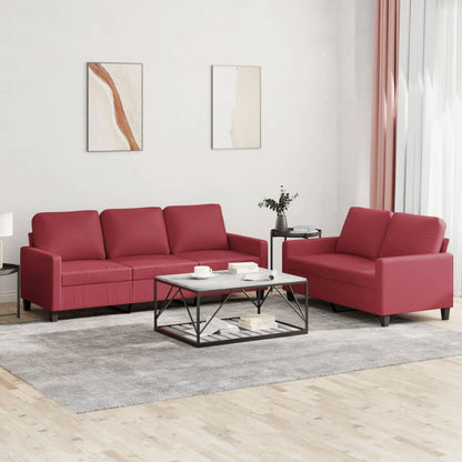 Set di Divani 2 pz con Cuscini Rosso Vino in Similpelle - homemem39