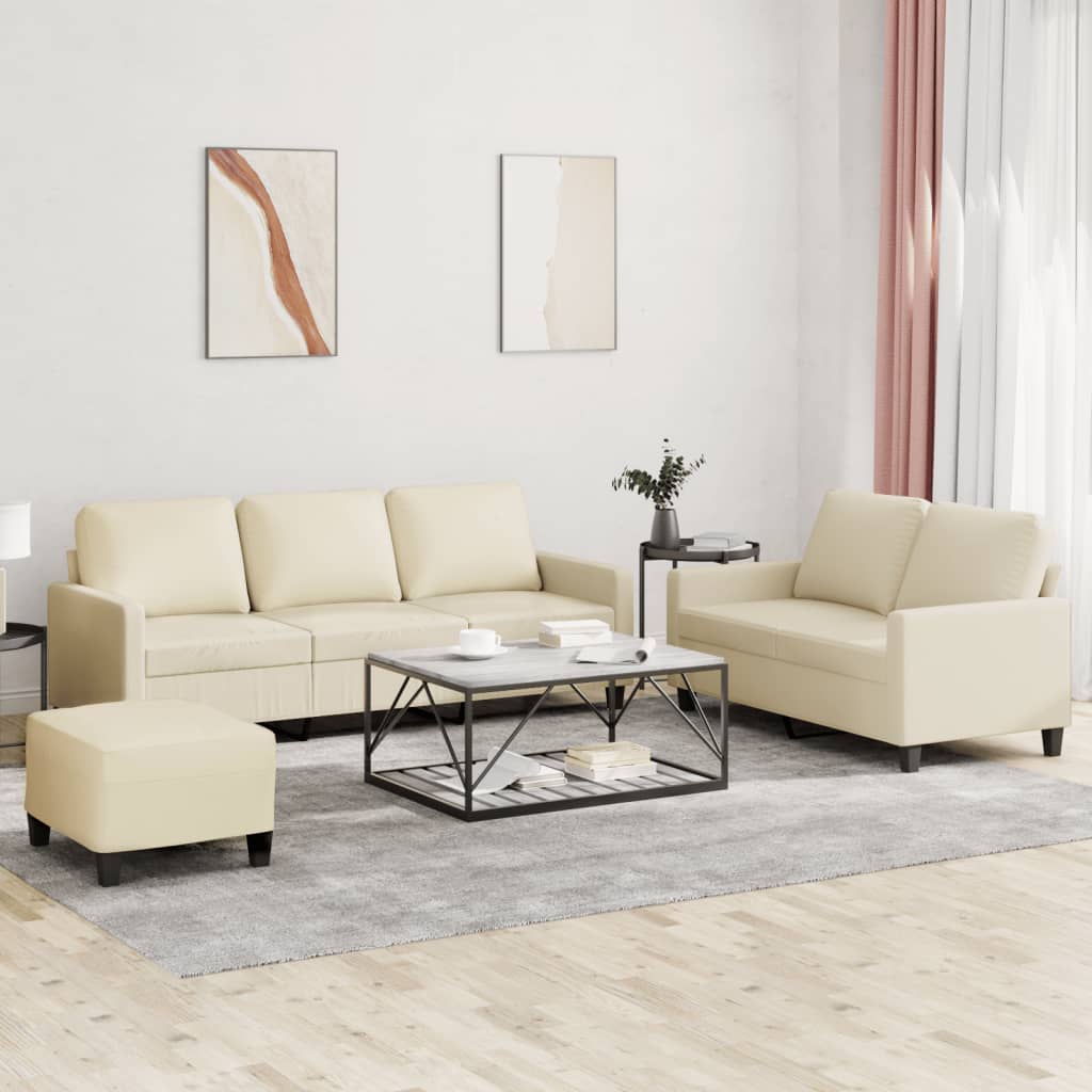 Set di Divani 3 pz con Cuscini crema in Similpelle | homemem39