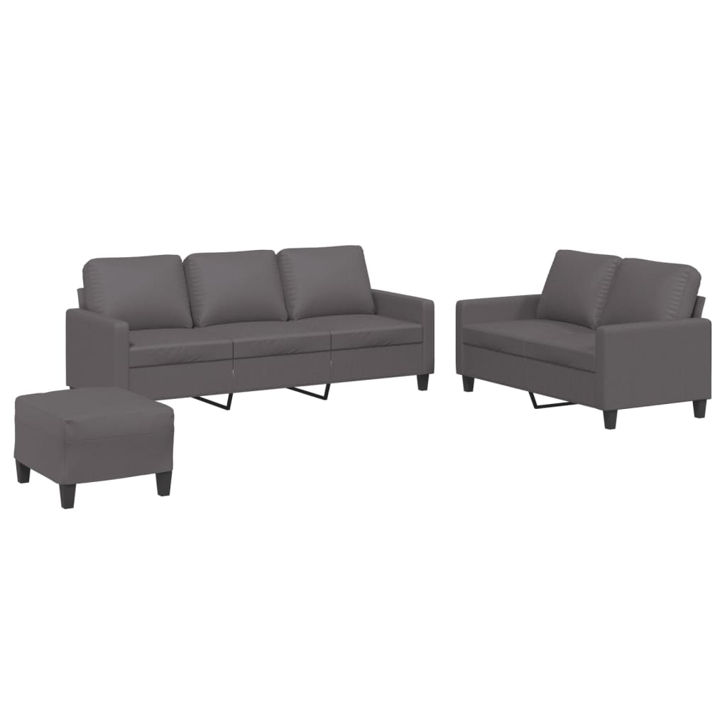 Set di Divani 3 pz con Cuscini Grigio in Similpelle | homemem39