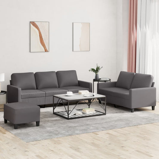 Set di Divani 3 pz con Cuscini Grigio in Similpelle - homemem39