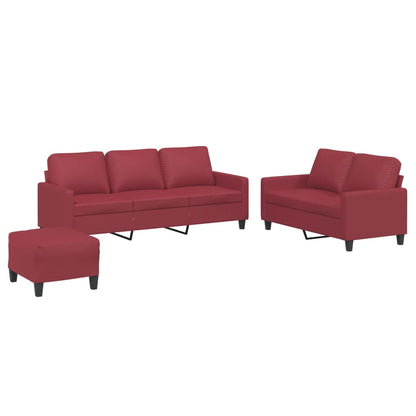 Set di Divani 3 pz con Cuscini Rosso Vino in Similpelle - homemem39