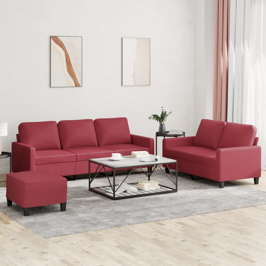 Set di Divani 3 pz con Cuscini Rosso Vino in Similpelle | homemem39
