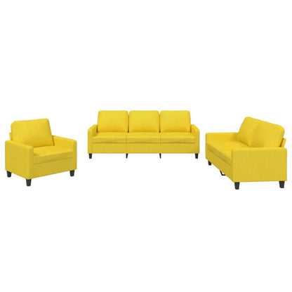 Set di Divani 3 pz con Cuscini Giallo Chiaro in Tessuto