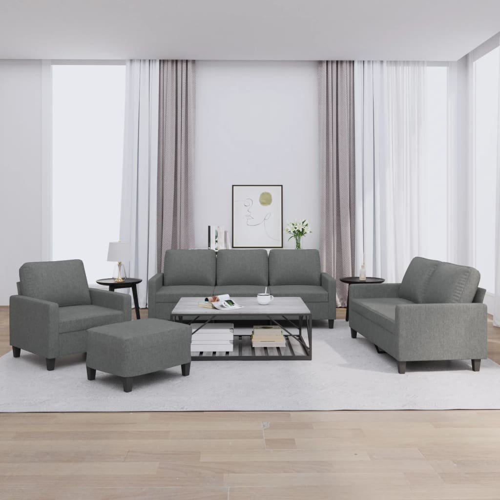 Set di Divani 4 pz con Cuscini Grigio Scuro in Tessuto | homemem39