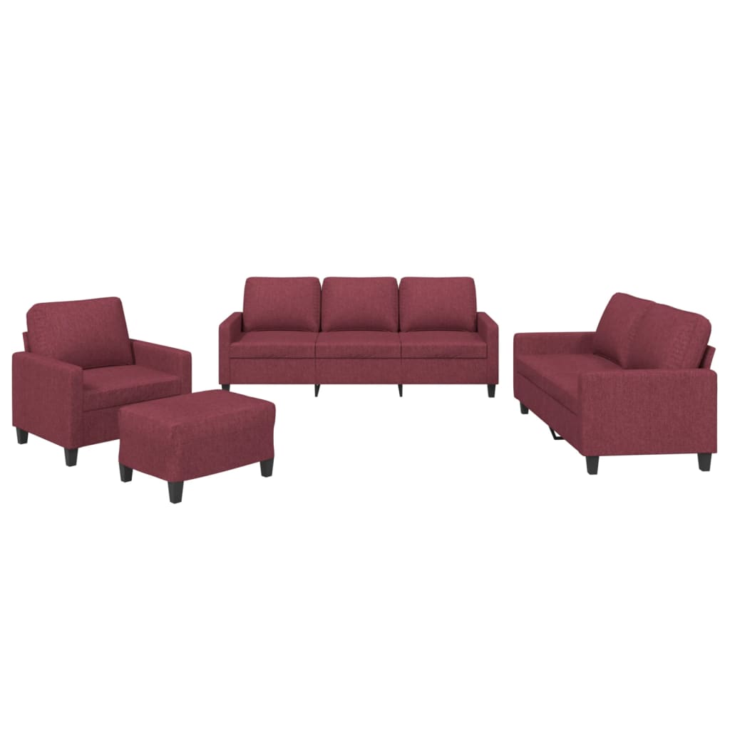 Set di Divani 4 pz con Cuscini Rosso Vino in Tessuto | homemem39
