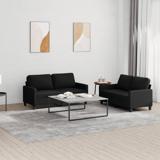 Set di Divani 2 pz con Cuscini Nero in Tessuto | homemem39