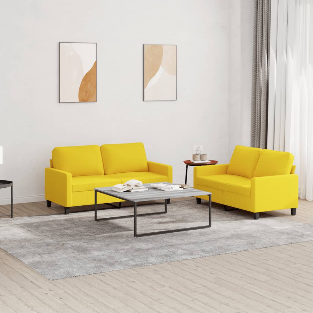 Set di Divani 2 pz con Cuscini Giallo Chiaro in Tessuto