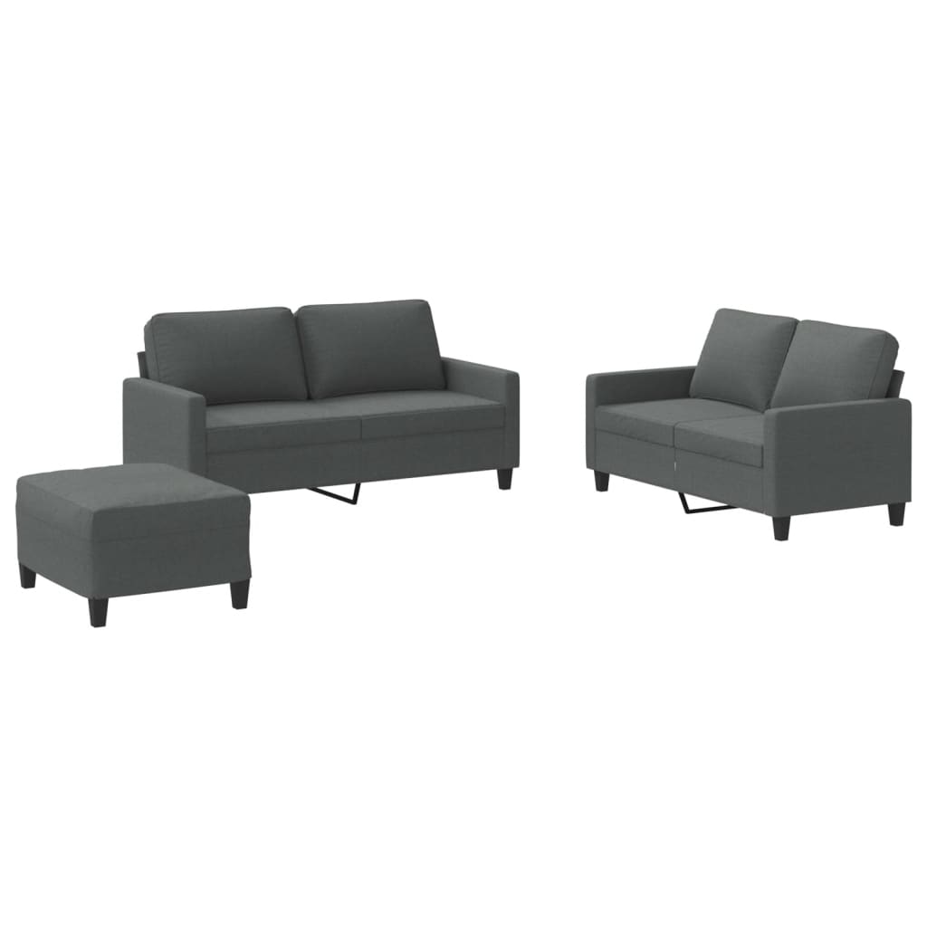 Set di Divani 3 pz con Cuscini Grigio Scuro in Tessuto | homemem39