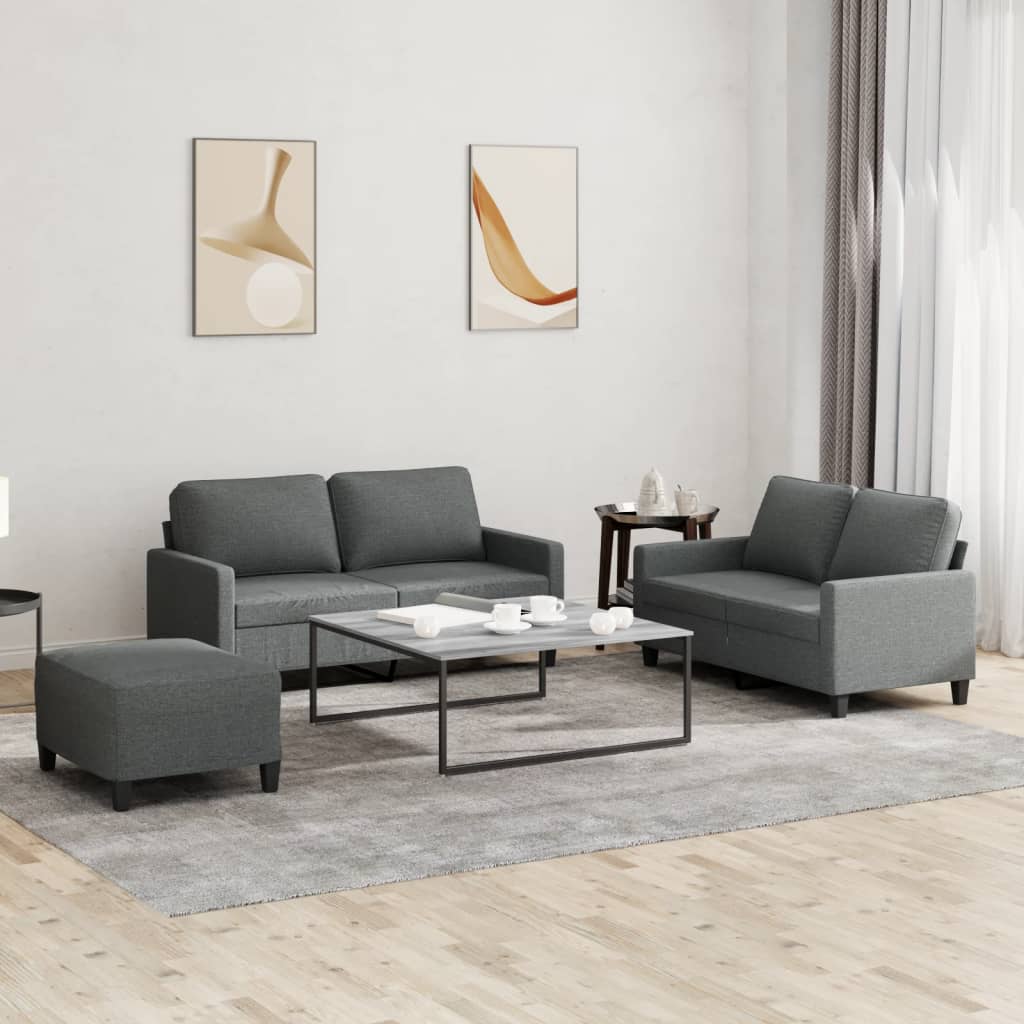 Set di Divani 3 pz con Cuscini Grigio Scuro in Tessuto | homemem39