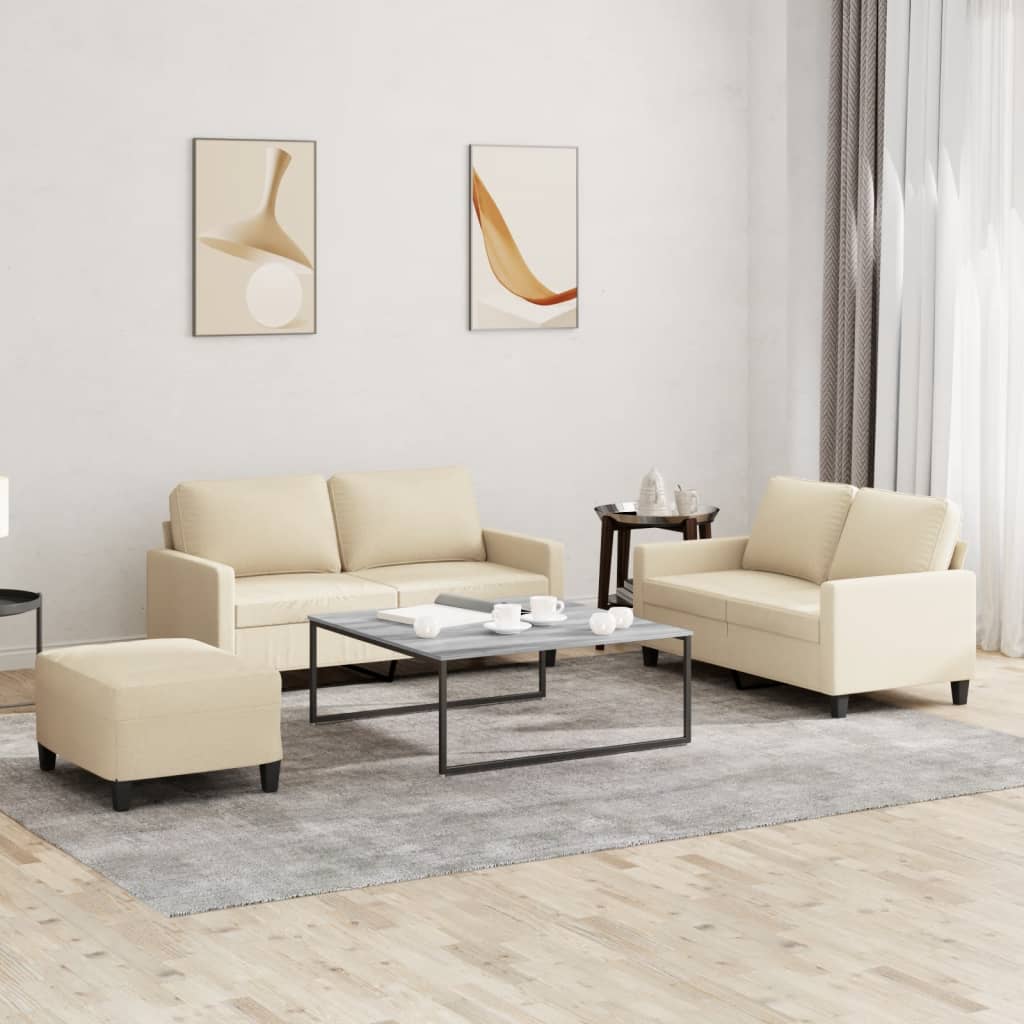 Set di Divani 3 pz con Cuscini Crema in Tessuto | homemem39