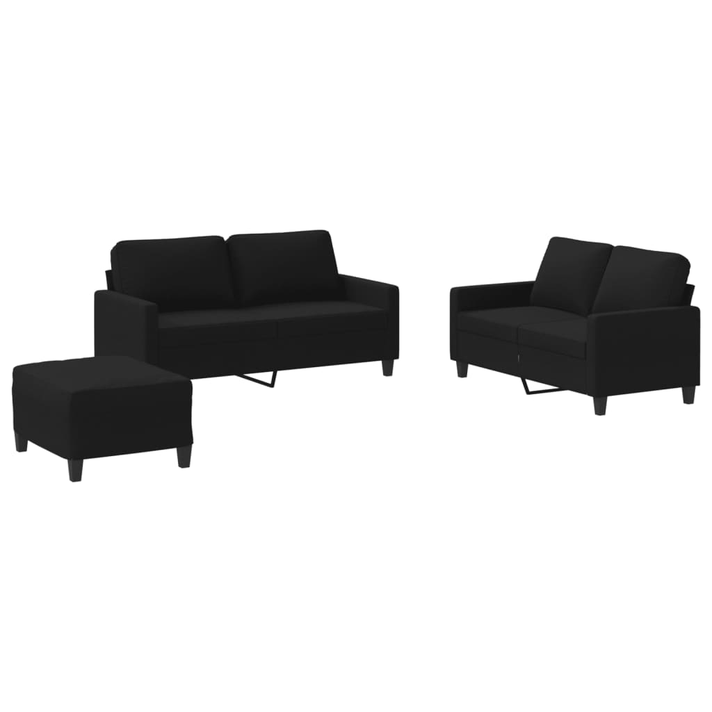 Set di Divani 3 pz con Cuscini Nero in Tessuto - homemem39