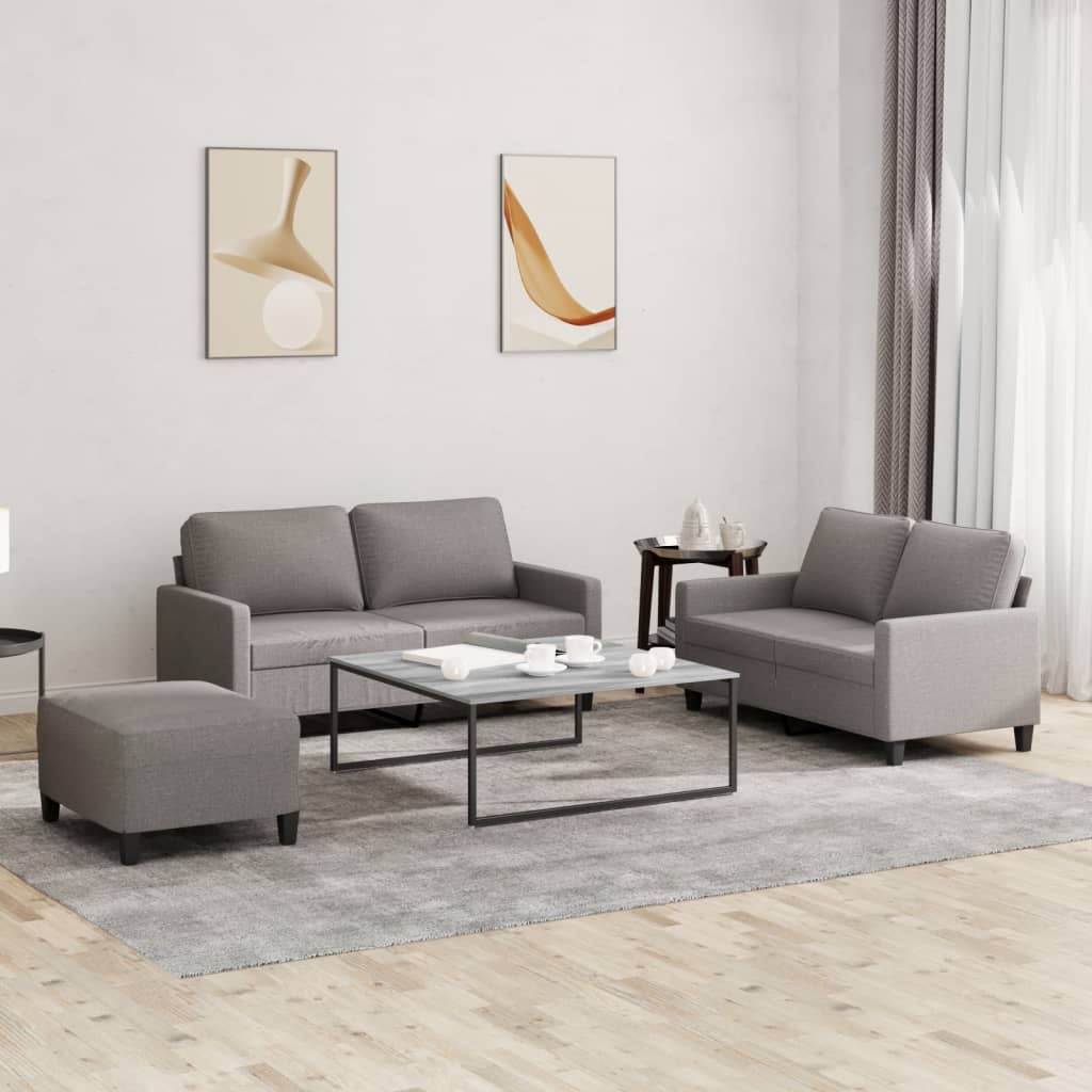 Set di Divani 3 pz con Cuscini Tortora in Tessuto | homemem39