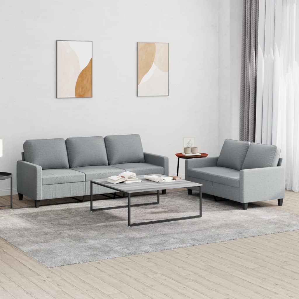 Set di Divani 2 pz con Cuscini Grigio Chiaro in Tessuto | homemem39