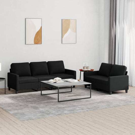 Set di Divani 2 pz con Cuscini Nero in Tessuto | homemem39