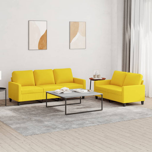 Set di Divani 2 pz con Cuscini Giallo Chiaro in Tessuto