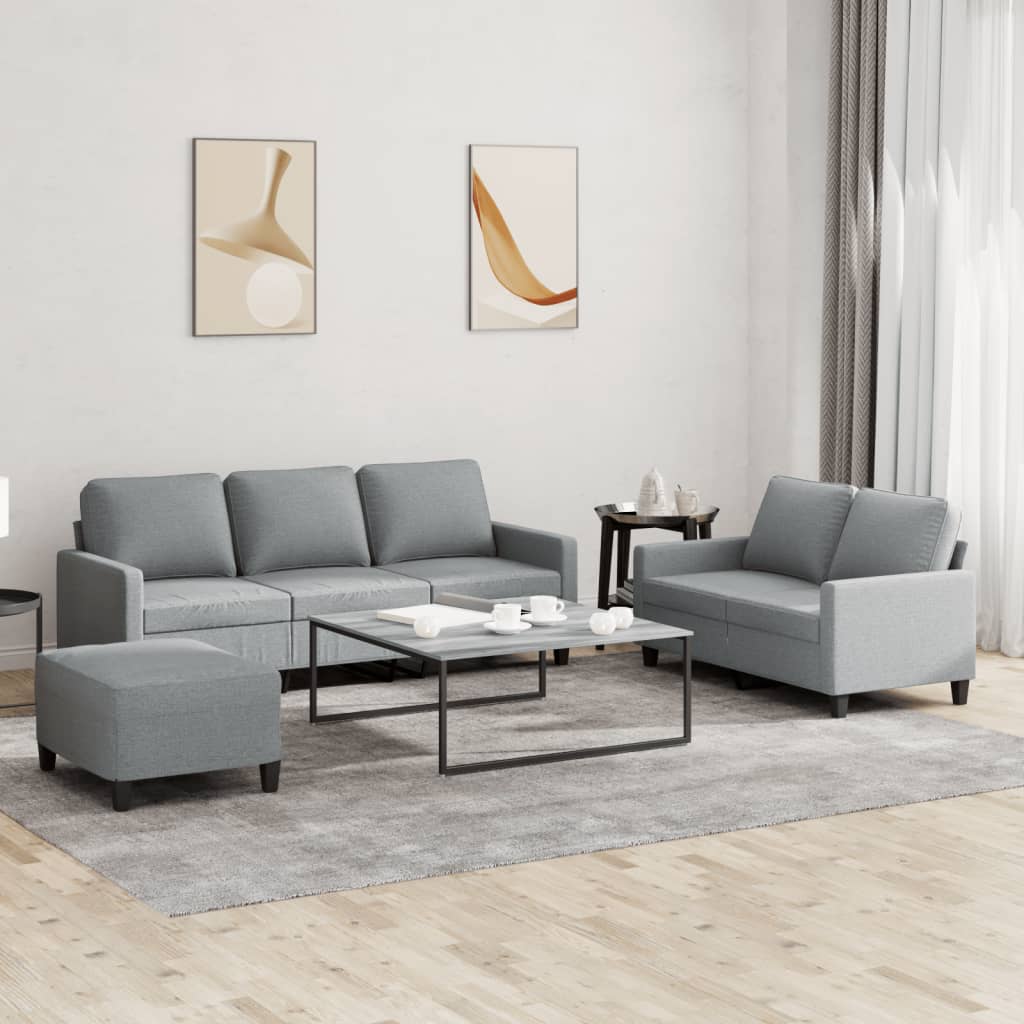 Set di Divani 3 pz con Cuscini Grigio Chiaro in Tessuto - homemem39