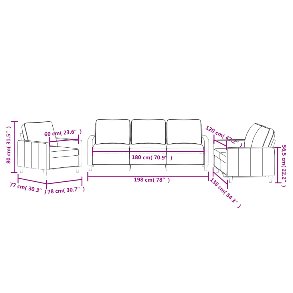 Set di Divani 3 pz con Cuscini Grigio Scuro in Velluto