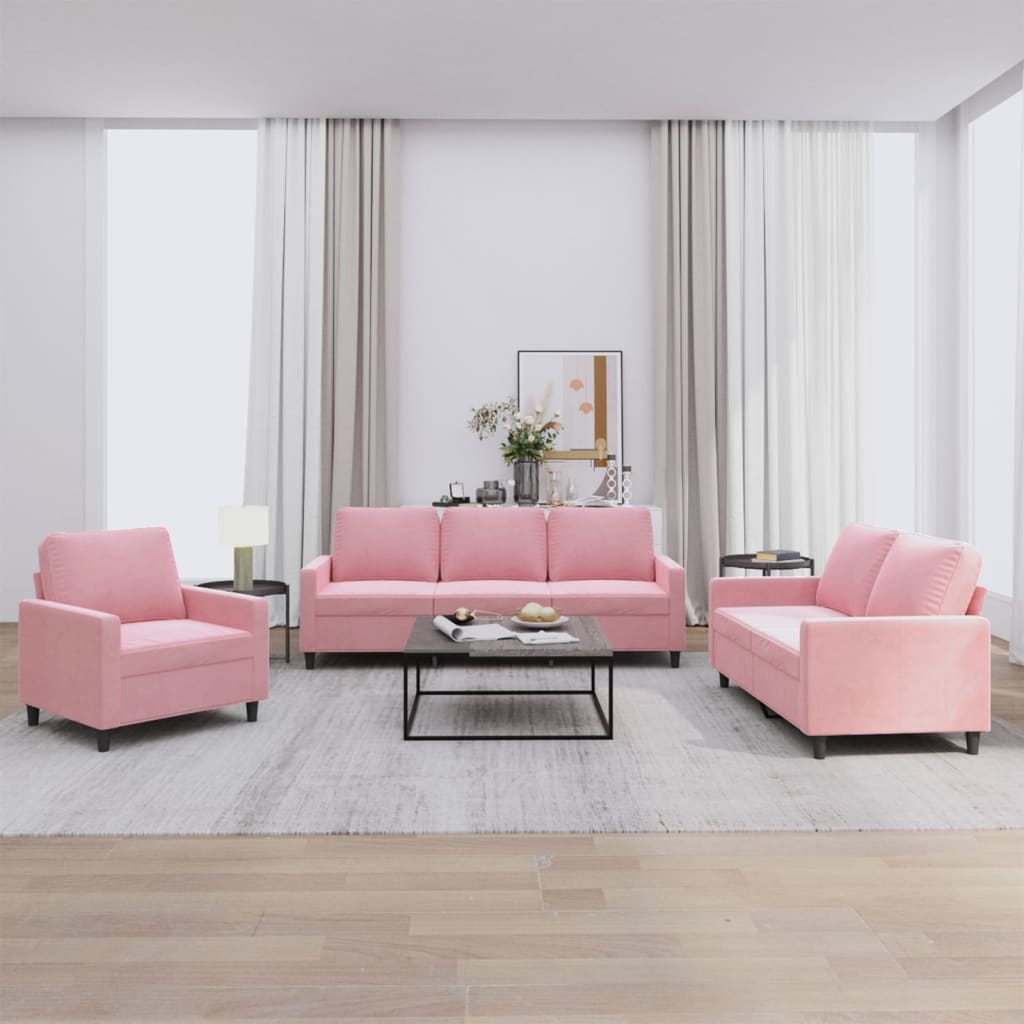 Set di Divani 3 pz con Cuscini rosa in Velluto | homemem39