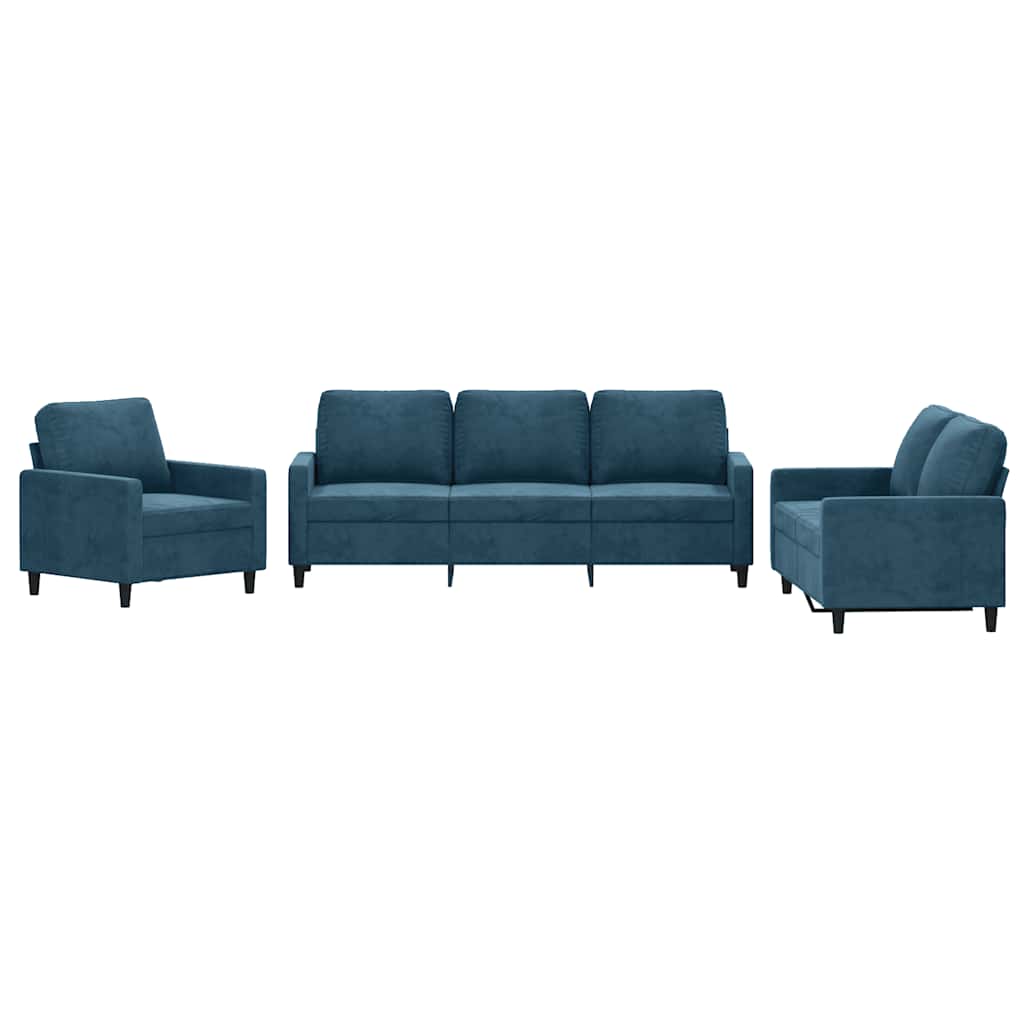 Set di Divani 3 pz con Cuscini Blu in Velluto | homemem39