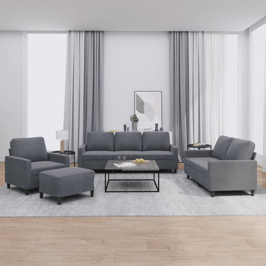 Set di Divani 4 pz con Cuscini Grigio Scuro in Velluto | homemem39